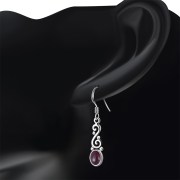Ethnic Spiral Sterling Silver Earrings w/ Garnet Stone, ep175